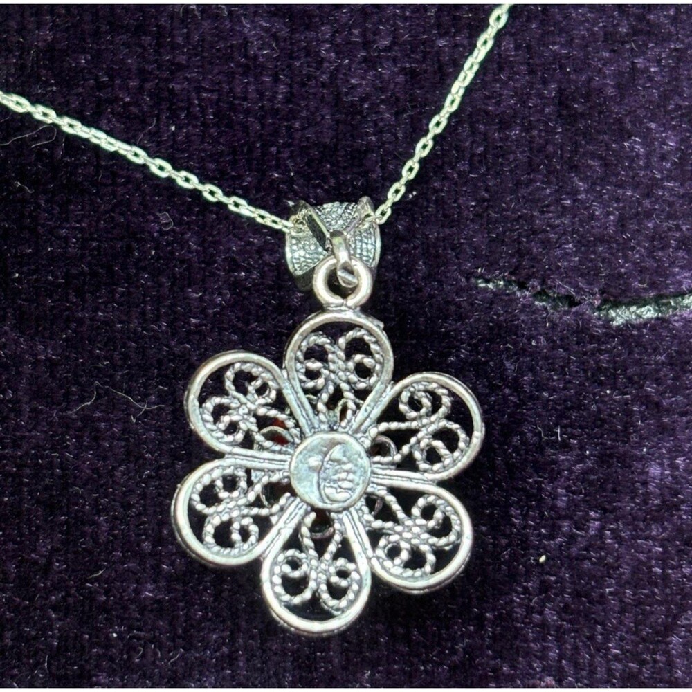 925 Sterling Silver Turkish Filigree Flower Necklace for Women, NEW,HandmadeGift - Picture 4 of 5